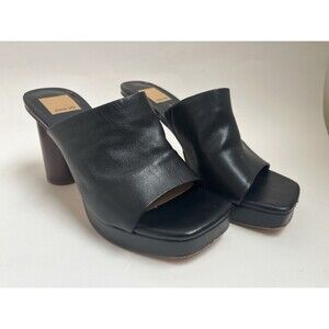Dolce Vita Black Platform Open Toe Mule Sandals Minimalist Chunky Heel Size 7